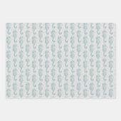 熱帯シーホース、シーホースパターン – ブルーグレー ラッピングペーパーシート (正面3)