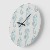 熱帯シーホース、シーホースパターン – ブルーグレー ラージ壁時計 (傾斜)