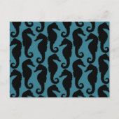熱帯シーホース、シーホースパターン – ブルーブラック ポストカード (正面)