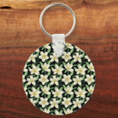 熱帯シームレスパターン白い花の緑の葉 キーホルダー (正面)