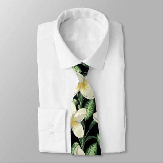 熱帯シームレスパターン白い花の緑の葉 ネクタイ (タイ)