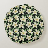 熱帯シームレスパターン白い花の緑の葉 ラウンドクッション (裏面)