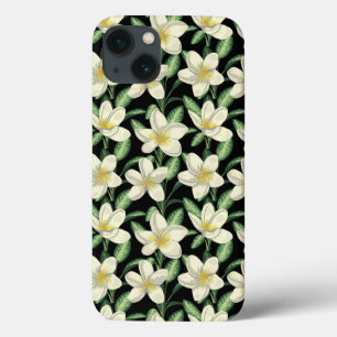 熱帯シームレスパターン白い花の緑の葉 iPhone 13ケース