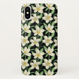 熱帯シームレスパターン白い花の緑の葉 iPhone X ケース