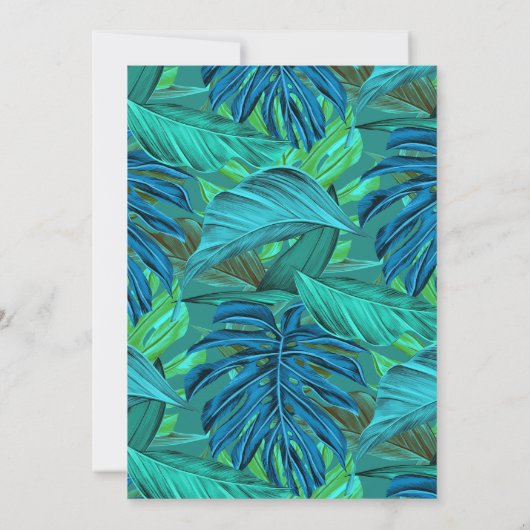 熱帯ジャングルのアニマルプリントフローラの葉の誕生日 招待状 (裏面)