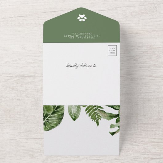 熱帯ジャングルのサファリかわいい動物のベビーシャワー オールインワン招待状 (外側)