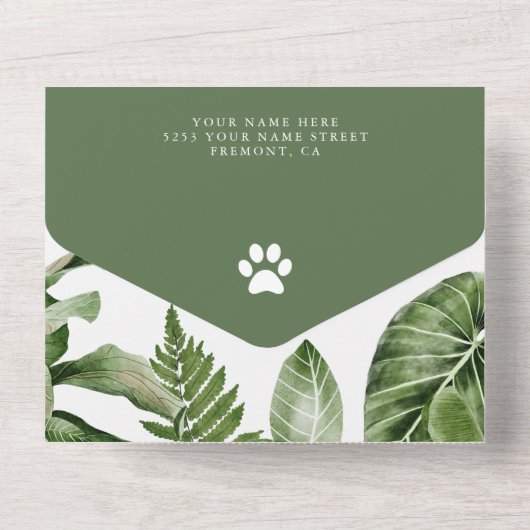 熱帯ジャングルのサファリかわいい動物のベビーシャワー オールインワン招待状 (裏面)