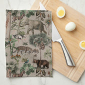 熱帯ジャングルのサファリ動物のパターン キッチンタオル (四つ折り)