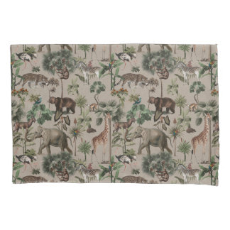 熱帯ジャングルのサファリ動物のパターン  枕カバー