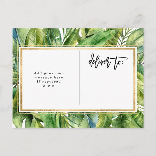 熱帯ジャングルのフェイク金ゴールドシャワー招待 インビテーションポストカード (裏面)