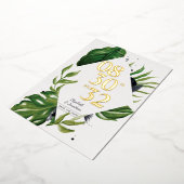 熱帯ジャングルのモダン葉の白い日付を保存 箔招待状 (回転した状態)