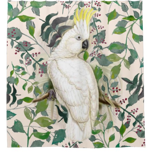 熱帯ジャングルのレトロの50年代のオウムのシャワー・カーテン シャワーカーテン (正面)