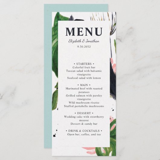 熱帯ジャングルの植物エレガントトレンディー結婚ズ メニュー (正面/裏面)