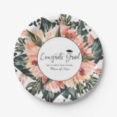 熱帯ジャングルの緑 |ピンクフローラ卒業 ペーパープレート (正面)