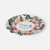 熱帯ジャングルの緑 |ピンクフローラ卒業 ペーパープレート (アングル)