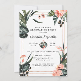 熱帯ジャングルの緑 |ピンクフローラ卒業 招待状