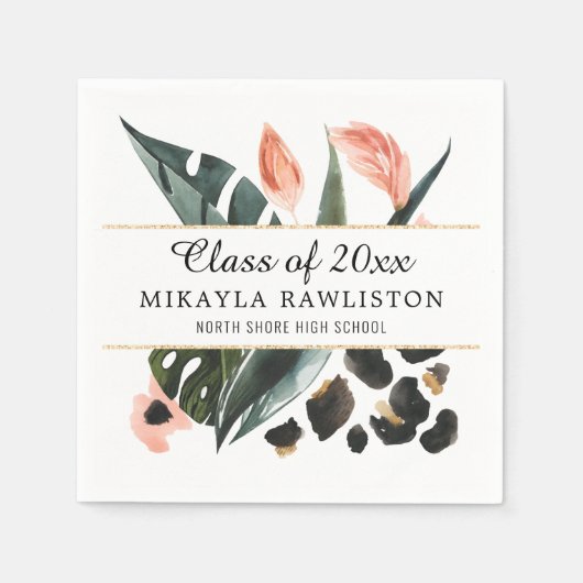 熱帯ジャングルの緑 |卒業パーティー スタンダードカクテルナプキン (正面)