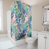 熱帯ジャングルの葉の水色の緑 シャワーカーテン (インサイチュ)