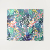 熱帯ジャングルの葉の水色の緑 タペストリー (正面(横))