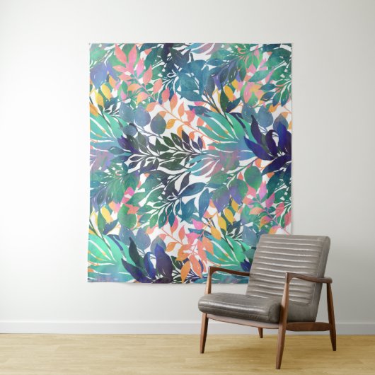 熱帯ジャングルの葉の水色の緑 タペストリー (インサイチュ)