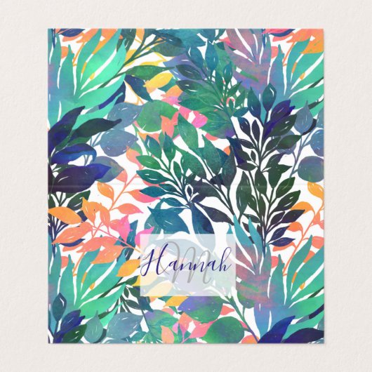 熱帯ジャングルの葉の水色の緑 名刺 (外部フラット)