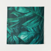 熱帯ジャングルの葉，暗緑色の葉の自然バック タペストリー (正面(横))