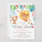 熱帯ジャングルの赤ちゃんシャワー、男の子または女の子 招待状 (正面)