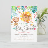熱帯ジャングルの赤ちゃんシャワー、男の子または女の子 招待状 (スタンド正面)
