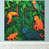 熱帯ジャングルの野生動物 - 折り紙風動物たち キャンバスプリント (インサイチュ (ウッドフロア))