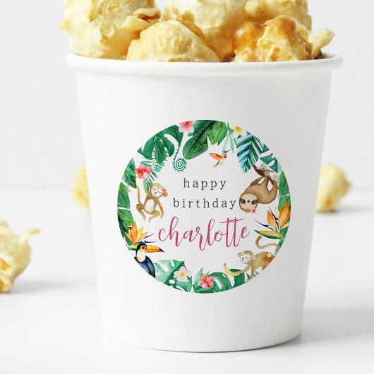 熱帯ジャングルアニマル子供の誕生日パーティー ラウンドシール