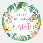 熱帯ジャングルアニマル子供の誕生日パーティー ラウンドシール (正面)