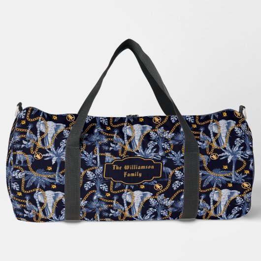 熱帯ジャングルアニマル金ゴールドチェーンラグジュアリートラベル ダッフルバッグ (正面)
