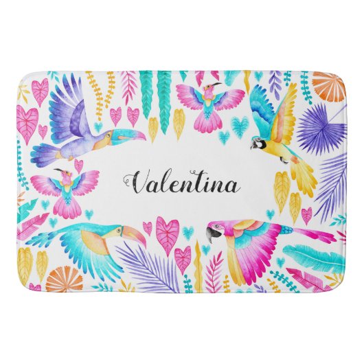 熱帯ジャングルエキゾチックな鳥類の水色 バスマット (正面)