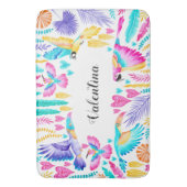 熱帯ジャングルエキゾチックな鳥類の水色 バスマット (正面縦)