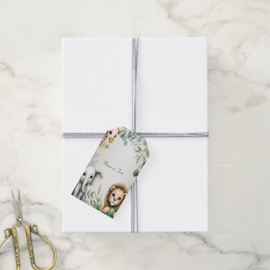 熱帯ジャングルサファリアニマルグリーン離れパーティー ギフトタグ (より糸付き)