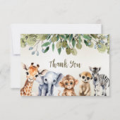 熱帯ジャングルサファリアニマルグリーン離れパーティー サンキューカード (正面)