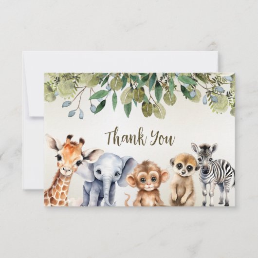 熱帯ジャングルサファリアニマルグリーン離れパーティー サンキューカード (正面)