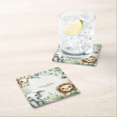 熱帯ジャングルサファリアニマルグリーン離れパーティー スクエアペーパーコースター (インサイチュ)