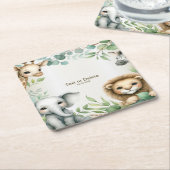 熱帯ジャングルサファリアニマルグリーン離れパーティー スクエアペーパーコースター (アングル)