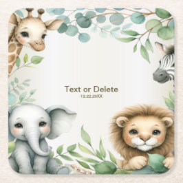 熱帯ジャングルサファリアニマルグリーン離れパーティー スクエアペーパーコースター
