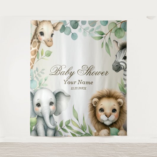 熱帯ジャングルサファリアニマルグリーン離れパーティー タペストリー (正面)