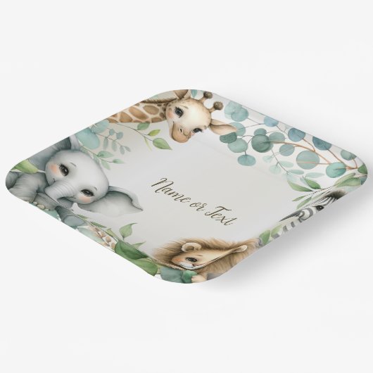 熱帯ジャングルサファリアニマルグリーン離れパーティー ペーパープレート (傾斜あり)