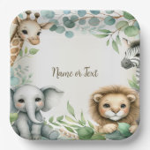 熱帯ジャングルサファリアニマルグリーン離れパーティー ペーパープレート (正面)