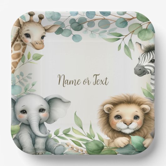 熱帯ジャングルサファリアニマルグリーン離れパーティー ペーパープレート (正面)