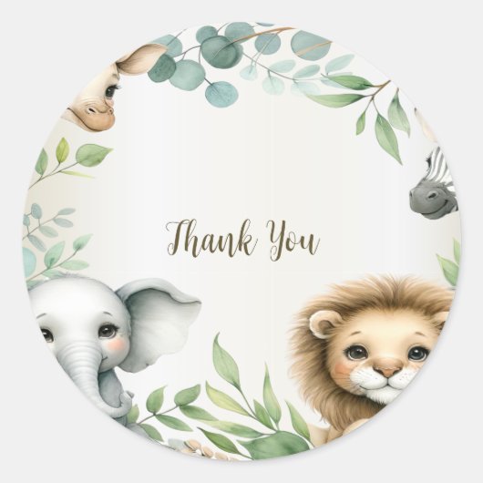 熱帯ジャングルサファリアニマルグリーン離れパーティー ラウンドシール (正面)