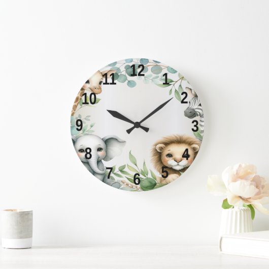 熱帯ジャングルサファリアニマルグリーン離れパーティー ラージ壁時計 (ホーム)