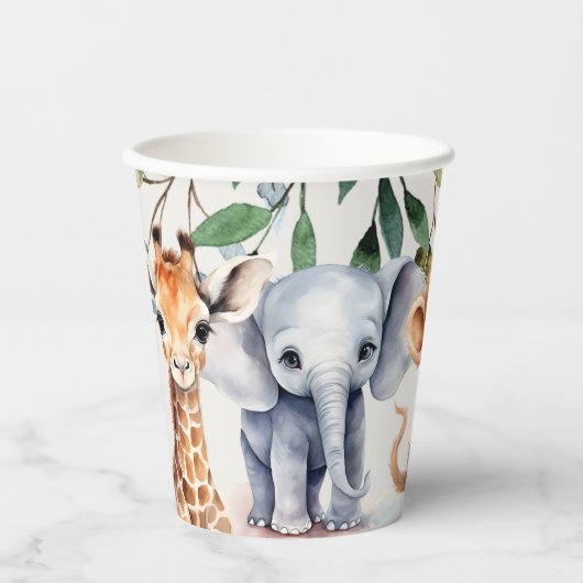 熱帯ジャングルサファリアニマルグリーン離れパーティー 紙コップ (正面)