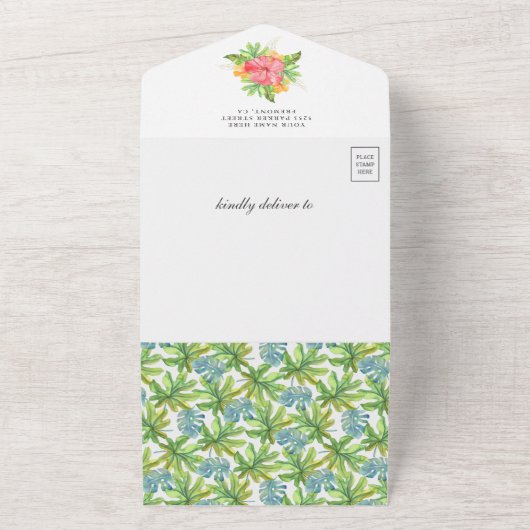 熱帯ジャングルサファリチータネイビーベイビーシャワー オールインワン招待状 (外側)