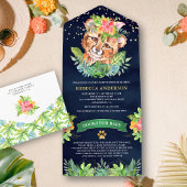 熱帯ジャングルサファリチータネイビーベイビーシャワー オールインワン招待状