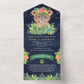 熱帯ジャングルサファリレオパード海軍ベビーシャワー オールインワン招待状 (内側)